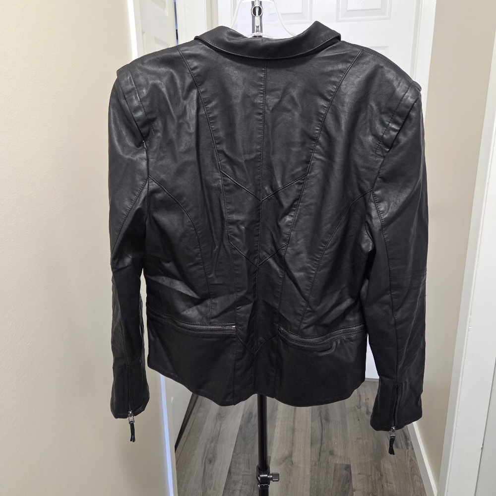Blank NYC Black Leather Moto Jacket | Asymmetrical Zip Biker Jacket Edgy Street - Picture 7 of 7